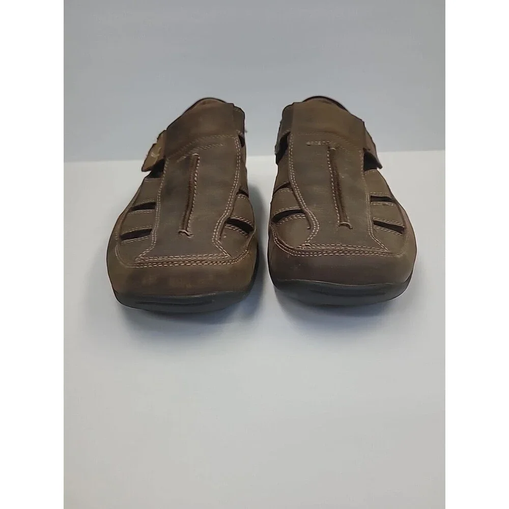 Men's Skechers Sandals Size 9 Brown Leather Closed Toe Comfort Shoes‎ Adjustable